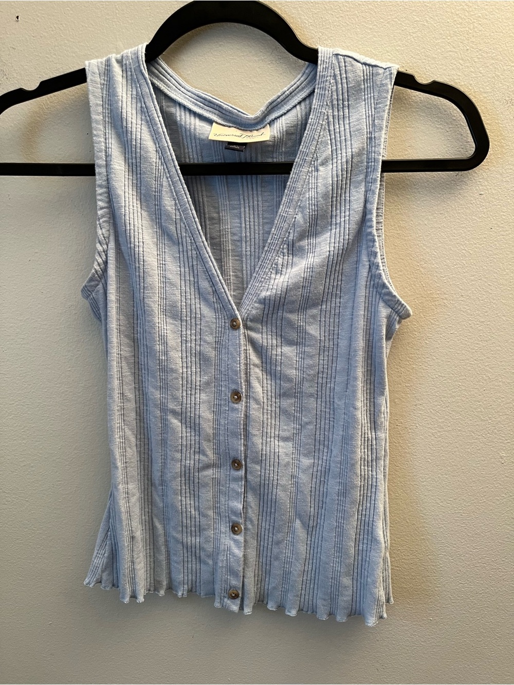 Y2K Style Cottagecore Tank Top Baby Tee Blue Ribbed Grunge Rave XS Summer Fairy